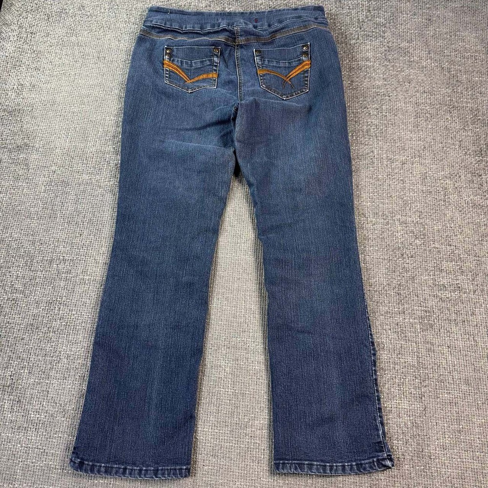 Contrast Petites Pull On Jeans Womens 31 Blue Dark Wash Embroidered Y2K
